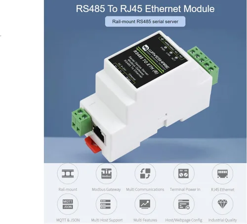 Vista 3 de waveshare RJ45 al módulo Ethernet RS485, transmisión transparente bidireccional, soporte de puerta de enlace Modbus, modos de comunicación multi