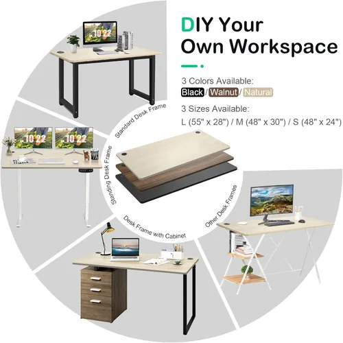 Vista 7 de COSTWAY Mesa universal, escritorio de madera maciza de una sola pieza para marco de escritorio estándar y ajustable en altura, encimera rectangular