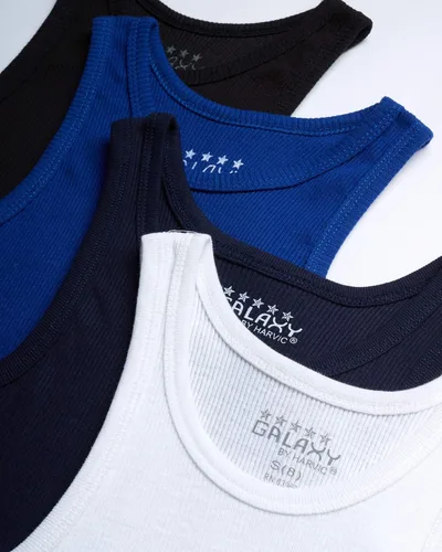 Vista 2 de Galaxy by Harvic Camiseta sin mangas para niños, paquete de 4 unidades, 100% algodón, sin etiquetas, acanalada, camiseta sin mangas para niños (S-XL)