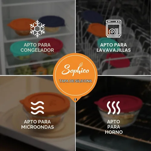 Vista 4 de Sophico Tapas de repuesto de silicona para vasos de vidrio Pyrex y Anchor Hocking de 10 onzas, cubierta redonda de silicona para almacenamiento