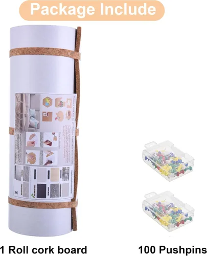 Vista 4 de SUNGIFT Rollo de tablero de corcho de 0.315 in de grosor 50 x 16 pulgadas Cork Rolls Bulletin Boards Self-Adhesive, Natural Cork Tiles, 100 Push