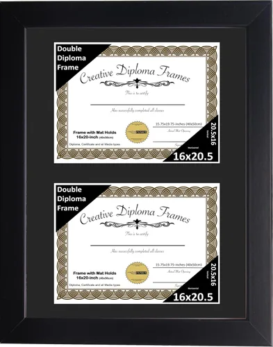 Vista 49 de Creative Picture Frames Marco de diploma doble clásico negro de 6 x 8 pulgadas con vidrio negro y colgador de pared instalado