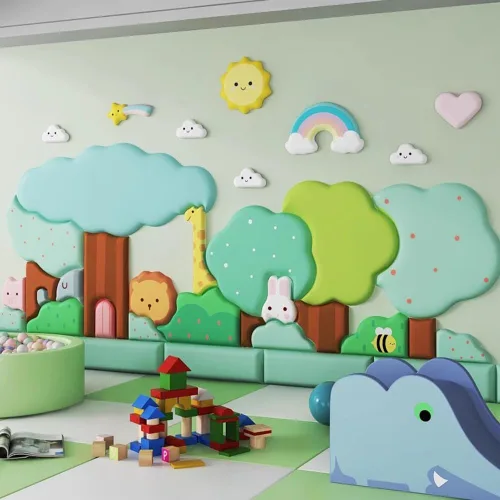 Vista 3 de Paneles de pared 3D 3D de dibujos animados, autoadhesivos anticolisión para niños, papel tapiz decorativo para pared, para el hogar, escuela, jardín