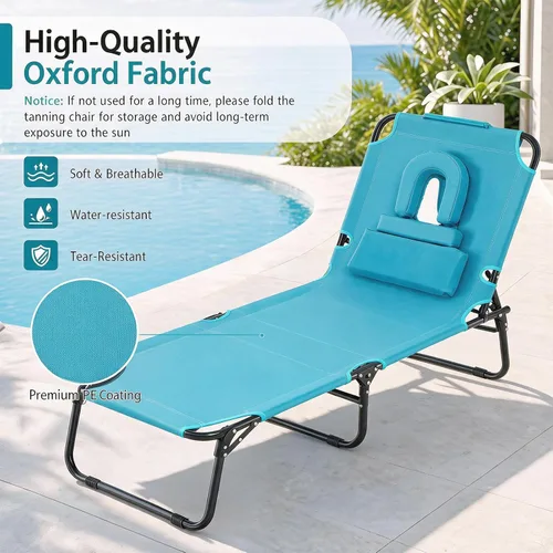 Vista 7 de GYMAX Silla bronceadora, sillas plegables con orificio para la cara y funda, asa de transporte de almohada extraíble, portátil, compacta, diseño al