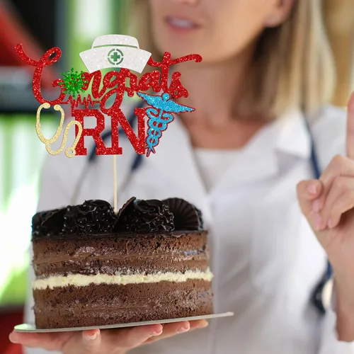 Vista 6 de Gyufise 1 pieza de felicitaciones para tartas de enfermera, con purpurina para enfermera, tapa de felicitaciones 2023, decoración de pastel