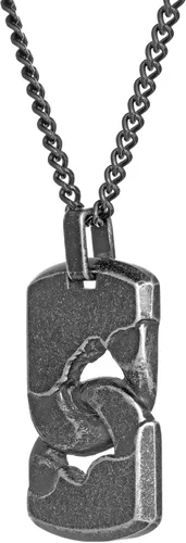 Vista 2 de Metro Jewelry Collar con colgante de placa de identificación para hombre en acero inoxidable con chapado en iones negros en una cadena de trigo