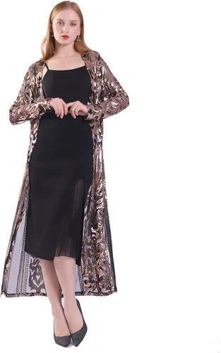 Vista 3 de Cárdigan de lentejuelas para mujer, salida de baño brillante con frente abierto, abrigo de vestido para noche de graduación