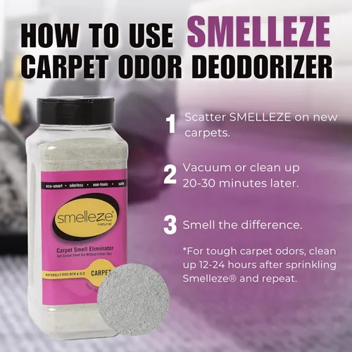 Vista 5 de SMELLEZE Desodorizador natural para eliminar olores de alfombras: 2 lb. El polvo elimina los compuestos orgánicos volátiles para alfombras