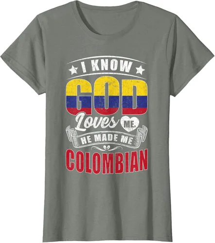 Vista 9 de Camiseta Colombia Flag God Loves Me Funny Colombians, Negro