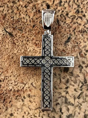 Vista 5 de Harlembling Solid 925 Sterling Silver Iced Cross Pendant - Men's - 2x1.5 20 Grams - Fits Up To 8mm Chains!