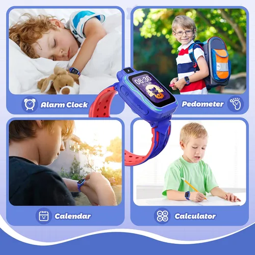 Vista 4 de Reloj inteligente digital para niños con cámara, pantalla táctil con video, alarma MP3, podómetro, juegos para niños de 3 a 9 años, regalos de Azul