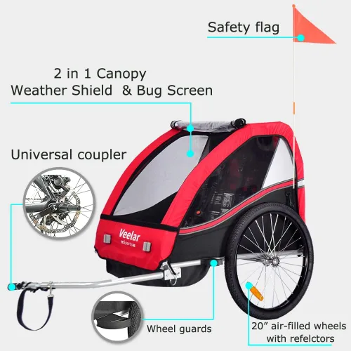 Vista 2 de Veelar - Remolque de bicicleta deportiva para 1 o 2 niños pequeños, portabicicletas