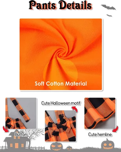 Vista 5 de Conjunto de ropa de Halloween para recién nacido, con volantes, tirantes, calabaza, murciélago, fantasma, falda con diadema
