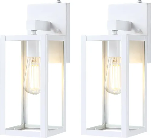 Vista 17 de GRUENLICH Faroles de pared grandes impermeables para exteriores, modernos apliques blancos para porche con pantalla de vidrio transparente, enchufe