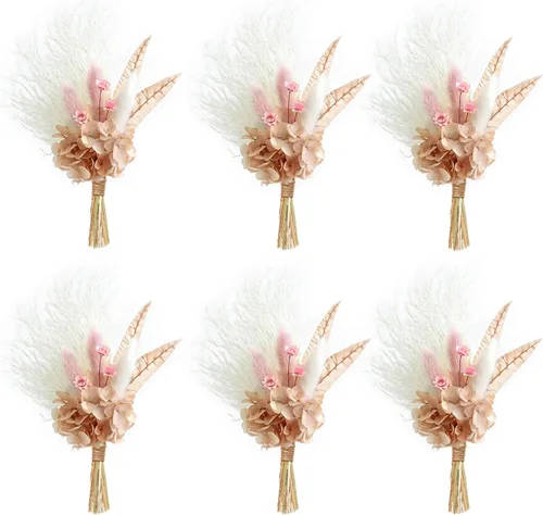Vista 13 de Mini Ramillete de Flores Secas (Juego de 6) para Decoraciones Artesanales Hechas a Mano y Ojales para Padrinos y Novios. (Burdeos)