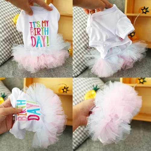 Vista 35 de ANIAC Daisy Vestidos para Perros Pequeños Hembra con Anillo para Correa, Nudo de Lazo Vestido de Boda para Cachorra, Traje de Gato de San Valentín