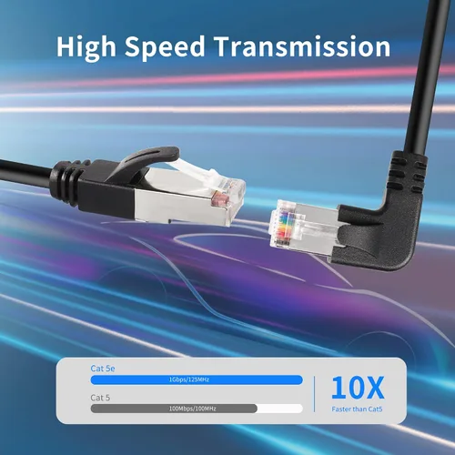 Vista 5 de QIANRENON Cable Ethernet RJ50 10P10C en ángulo de 90°,Cable de comunicación macho 10P 10C macho a macho en ángulo recto,Cat5E,con escudo,Conexiones