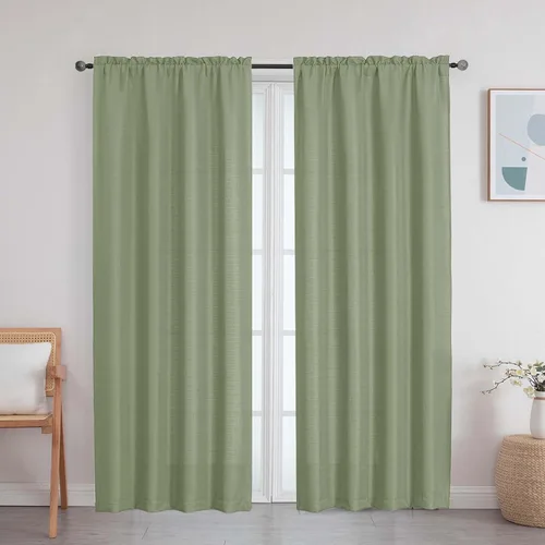 Vista 93 de Cortinas de lino para dormitorio y sala de estar de 96 pulgadas de largo, juego de 2 paneles, con bolsillo para cortinero, filtrado de luz, textura
