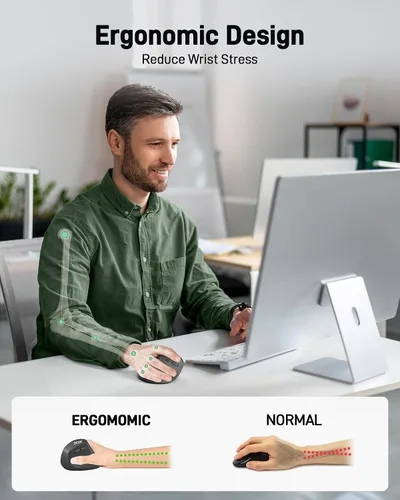 Vista 2 de Acer Ratón Ergonómico Inalámbrico, Ratón Vertical con DPI Ajustable 1000/1200/1600 con 6 Botones, Ratón Ergo Recargable con Receptor USB de 2.4GHz