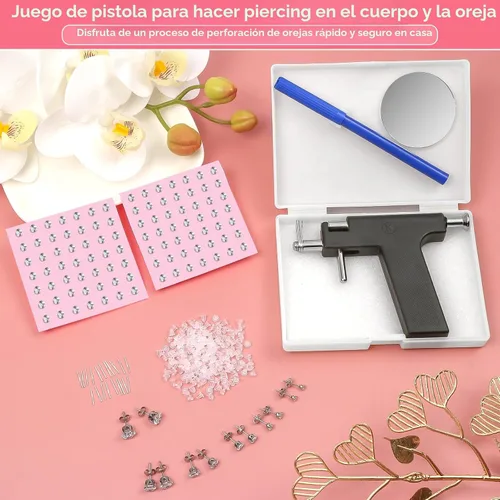 Vista 3 de Kit Profesional de Pistola para Perforación de Orejas, Pistola de Perforación Reutilizable con Aretes de Acero Inoxidable para Perforación, Aretes