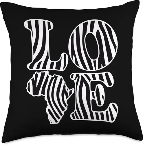 Vista 4 de Love Africa Map With Zebra Skin Pattern African Safari Throw Pillow