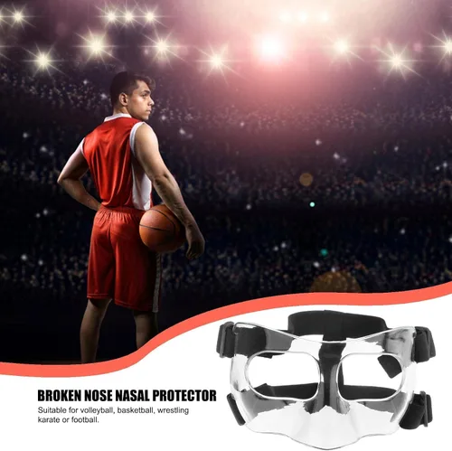 Vista 3 de Protector de nariz deportivo con acolchado ajustable, protector de máscara facial completa transpirable para recuperación de nariz rota, baloncesto