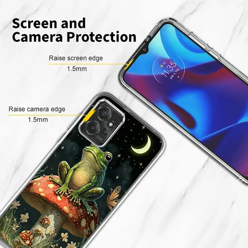 Vista 5 de Funda transparente para Motorola Moto G Power 5G 2023 con patrón de rana de hongos para mujeres y hombres de doble capa híbrida de TPU suave TPU