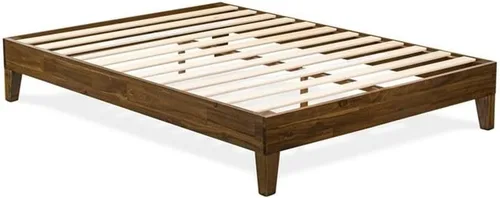 Vista 4 de East West Furniture NVP-22-F Marco de cama de tamaño matrimonial con 4 patas de madera dura y 2 patas centrales adicionales, acabado de nogal