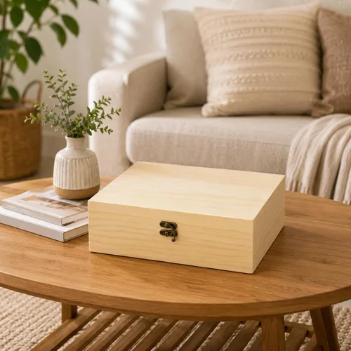 Vista 7 de JJSQ - Caja de almacenamiento de madera pequeña con tapa con bisagras, rectangular, sin terminar, sin pintar, caja de almacenamiento de madera