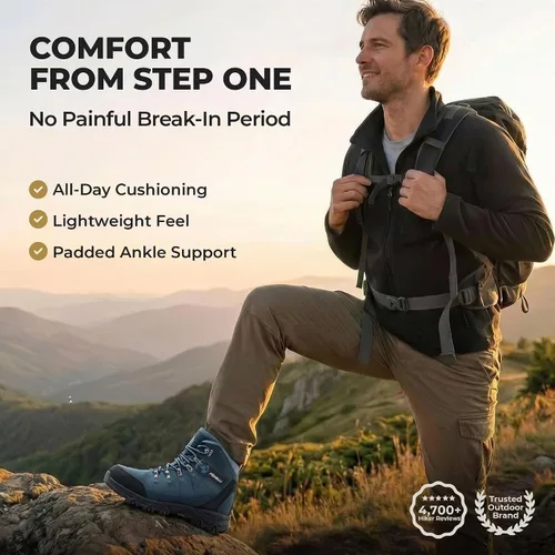 Vista 2 de Botas de senderismo Foxelli para hombre – Botas de cuero de ante impermeables, transpirables y ligeras para hombre Azul