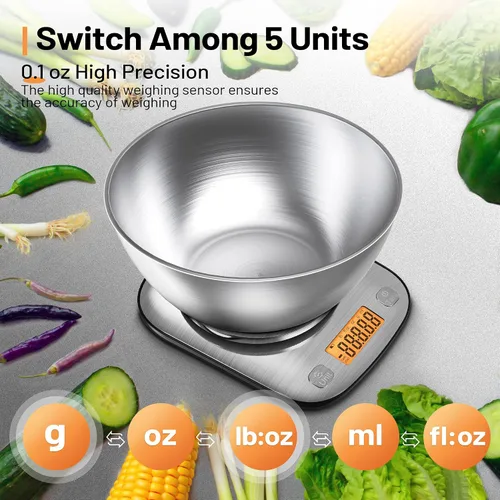 Vista 2 de GRAM PRES - Báscula digital de cocina para alimentos, gramos, 11 libras y 0.01 onzas With IPX6 Waterproof，Professional Stainless Steel Digital