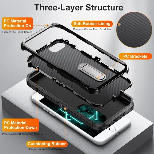 Vista 8 de IDweel Funda para iPhone SE 2020, para iPhone 2022, para iPhone 8/7/6S/6 con soporte, ajuste delgado, protección resistente, a prueba de golpes