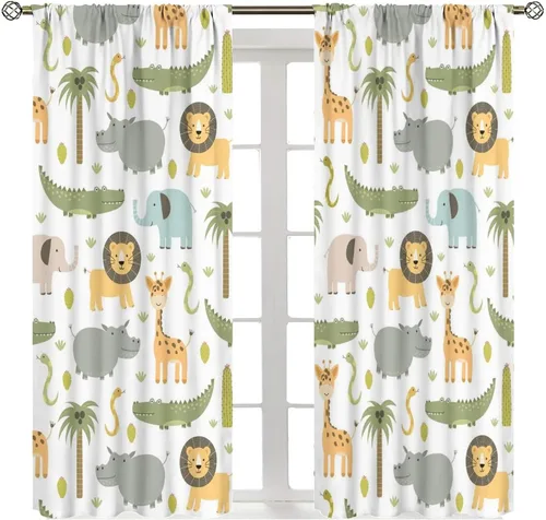 Vista 33 de YCness Cortinas para niños y niñas, diseño de animales de la selva, bosque de otoño, dibujos animados, ciervos, conejos, zorros, búhos, cortinas
