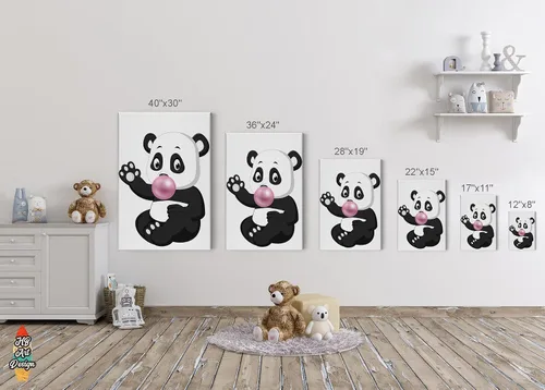 Vista 5 de Cute Panda Bubble Gum Art Pink CANVAS PRINT Animal Print Wall Art Home Decoration Nursery Room Kids Room Decor Ready to Hang-%100 Handmade in the