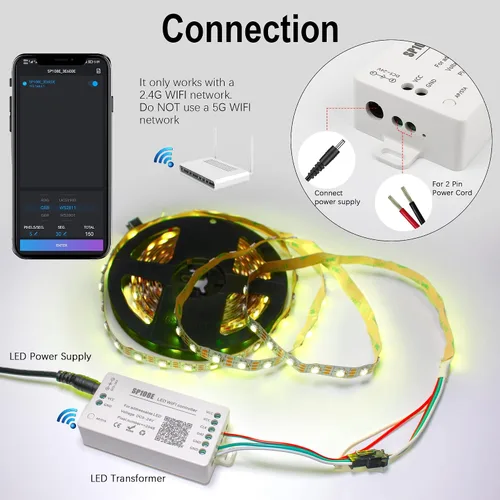 Vista 5 de VIPMOON SP108E controlador WiFi LED, control remoto inalámbrico para WS2811 WS2815 WS2801 SK6812 WS2813 SK9822 APA102C RGB direccionable tira