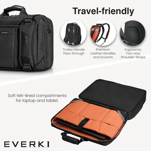 Vista 5 de EVERKI Versa - Maletín para laptop para hombres y mujeres, color negro - 17.3 pulgadas Premium Leather Ballistic Nylon, Heavy-Duty