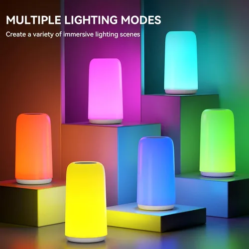 Vista 5 de Lámpara LED táctil para mesita de noche, [diseño elegante y modo RGB] multicolor regulable con luces blancas cálidas, regalos de cumpleaños