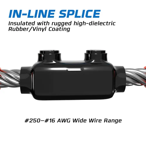 Vista 3 de OHLECTRIC Conector de cable eléctrico en línea para elevador, empalme negro aislado, 250–6 AWG, tornillo hexagonal de 5/16 ″, inhibidor de óxido