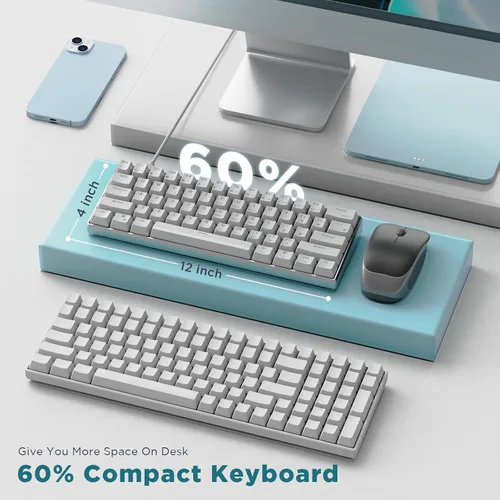 Vista 5 de RK ROYAL KLUDGE Teclado mecánico 60% RK61 Pro, marco de aluminio con teclado para juegos con cable, retroiluminación RGB programable, 61 teclas