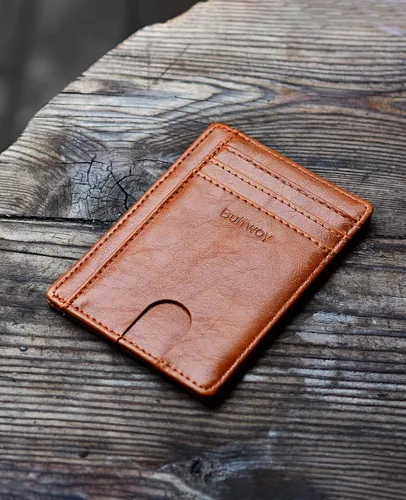 Vista 4 de Buffway - Billetera delgada minimalista de cuero con protección RFID para hombre y mujer