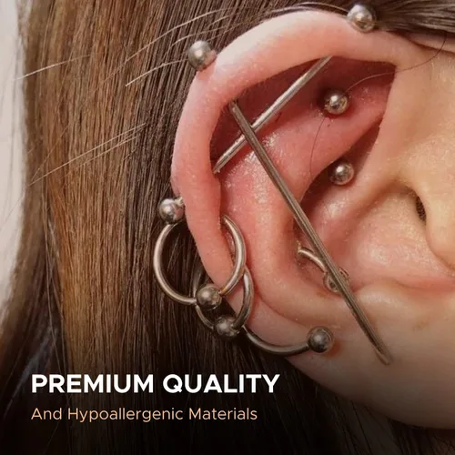 Vista 5 de BodyJ4You Kit de 200 piercings para el cuerpo nariz tabique oreja cartílago labio ombligo tragus cejas acero quirúrgico 14G 16G BCR CBR aro de barra