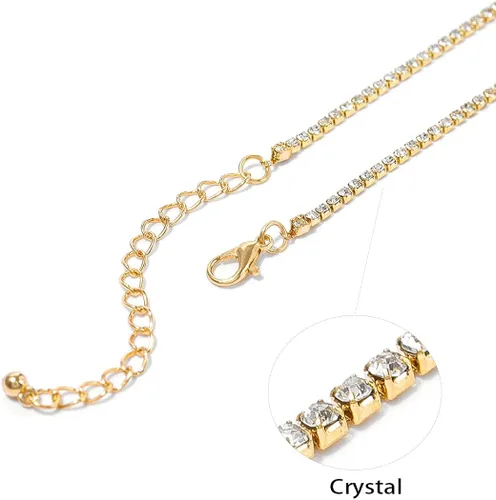 Vista 6 de Zeelina Pulsera de gargantilla de diamantes de imitación con cadena de clip de perlas doradas apilable ajustable conjunto de joyería de moda