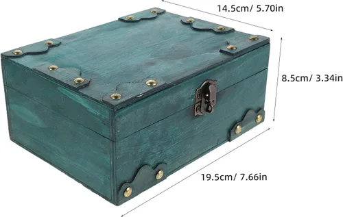 Vista 2 de Joyero de madera antigua caja de almacenamiento retro, pequeño cofre decorativo del tesoro con cerradura para decoración del hogar y fiesta, 7.66 x