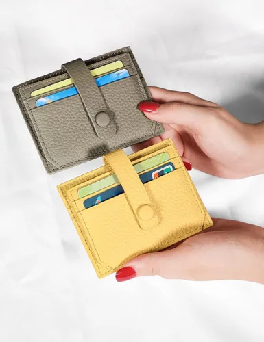 Vista 8 de Billetera pequeña para mujer de cuero con tarjetero de crédito, Caqui