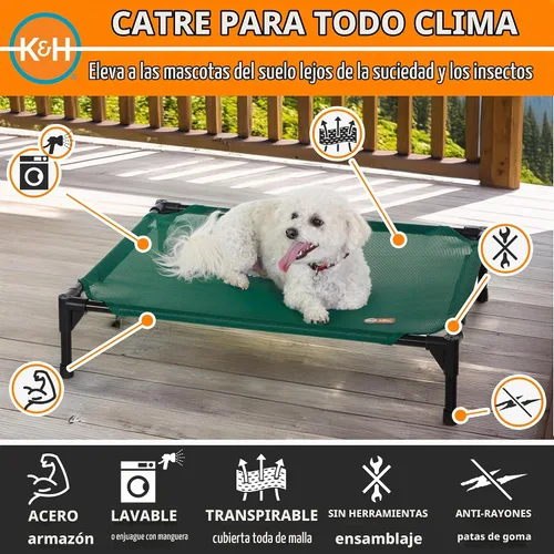 Vista 2 de K&H PET PRODUCTS - Cama elevada para mascotas, catre refrescante adecuado para todas las estaciones, malla verde, tamaño M, 25 x 32 x 7 pulgadas