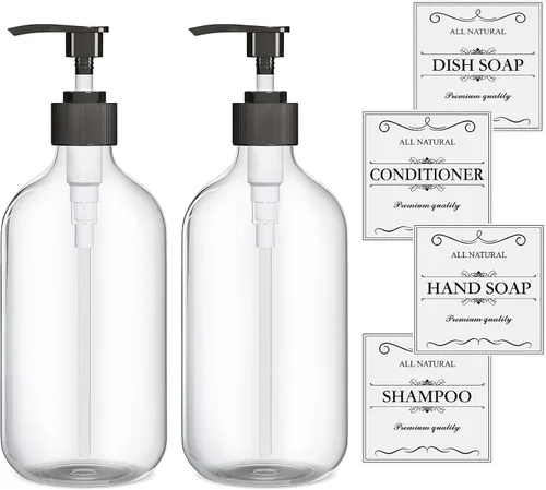 Vista 9 de 2 piezas de dispensador de jabón de platos ámbar para cocina (16 oz), dispensador de jabón de manos marrón para baño, juego de dispensador de jabón