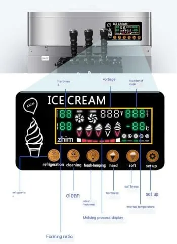 Vista 3 de Commercial Triple Head Soft Serve Ice Cream Machine, High Power & Microcomputer Control for Auto Operation, Ideal for High-Volume Dessert Shops and