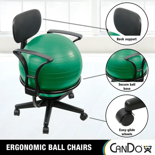 Vista 4 de CanDo Silla de bola de metal – Silla de bola de ejercicio ergonómica inflable con bomba de aire para el hogar, la oficina y el aula Verde