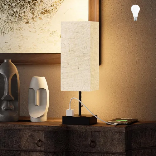 Vista 12 de Lámpara de mesa YIDPU para dormitorio, lámpara de mesita de noche para cabecera con tomas de corriente AC, lámpara de escritorio LED ajustable de 3