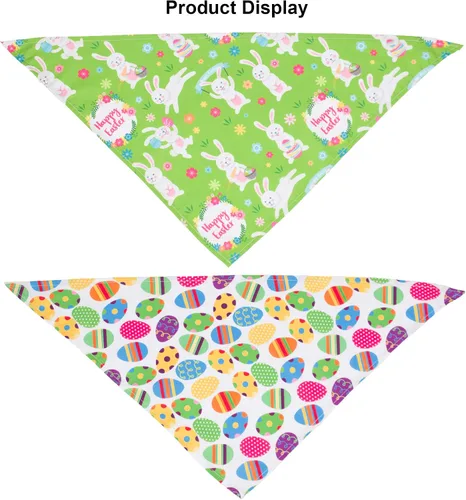 Vista 5 de ADOGGYGO Paquete de 4 Bandanas de Pascua para Perro, Bufanda Triangular para Perro, Patrón de Huevo de Pascua de Conejo, Bandana para Mascotas